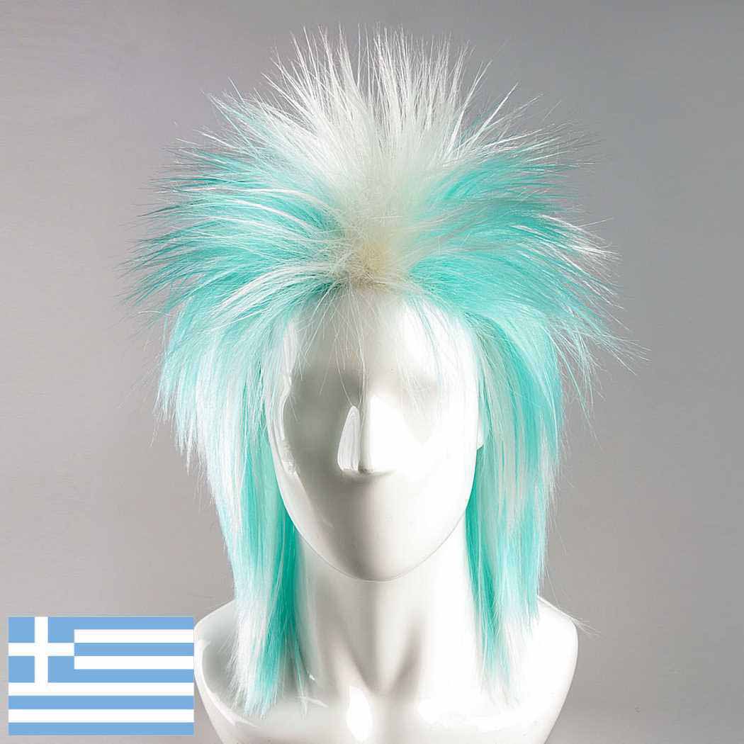 flagwigs, football wigs, fan wigs, afro wigs, mullet wigs, bob wigs, euro wigs,  premier league wigs,Greece Mullet Wig