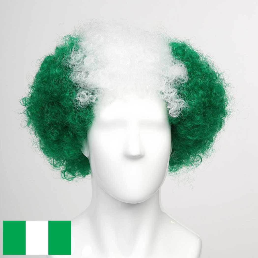 flagwigs, football wigs, fan wigs, afro wigs, mullet wigs, bob wigs, euro wigs,  premier league wigs,Nigeria Afro Wig 