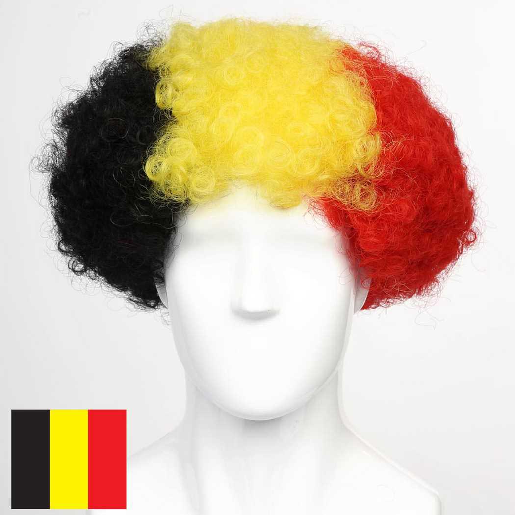 flagwigs, football wigs, fan wigs, afro wigs, mullet wigs, bob wigs, euro wigs,  premier league wigs,Belgium Afro Wig 