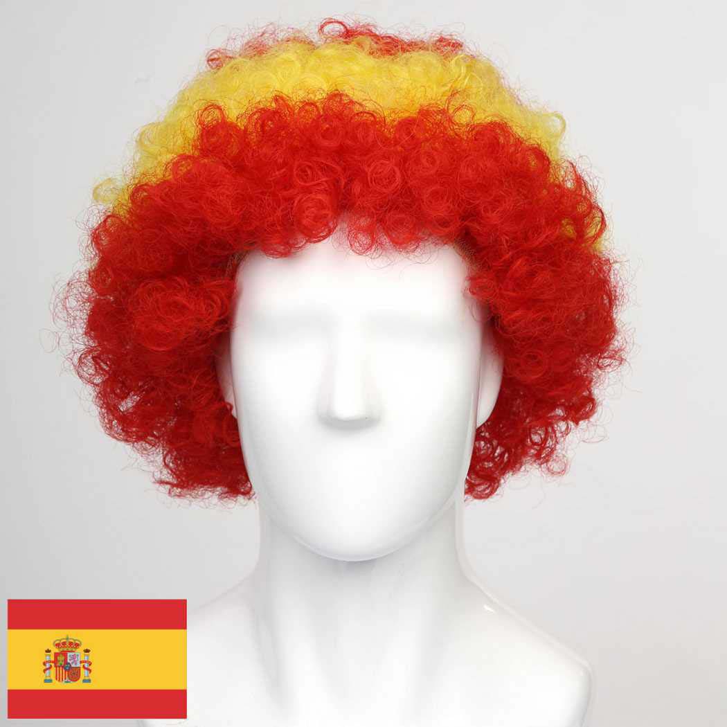 flagwigs, football wigs, fan wigs, afro wigs, mullet wigs, bob wigs, euro wigs,  premier league wigs,Spain Afro Wig 